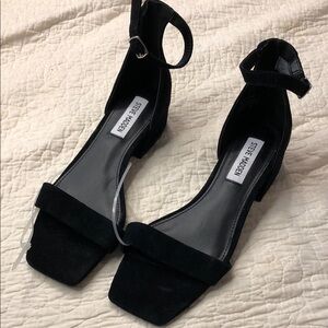 Steve Madden Black Suede Ankle-Strap Block Heel Sandals